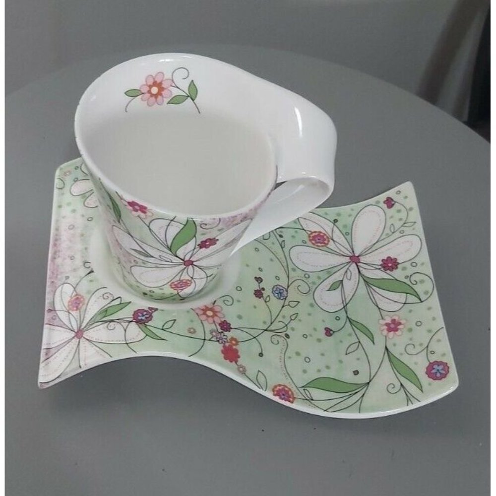 Teaopia Ceramic Teacup And Serving Plate Matched Set Spring Floral